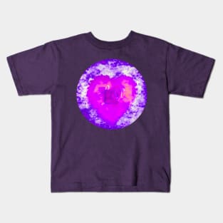 PINK LOVE HEART CIRCLE, PURPLE AND PINK, HANDWRITTEN WORD LOVE Kids T-Shirt